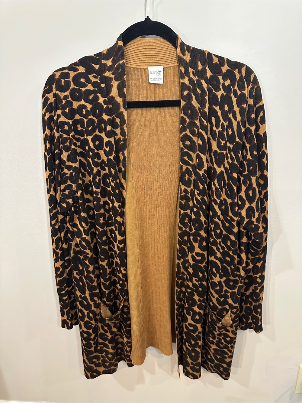 Terra & Sky Leopard-Print Open Front Cardigan - Brown/Black